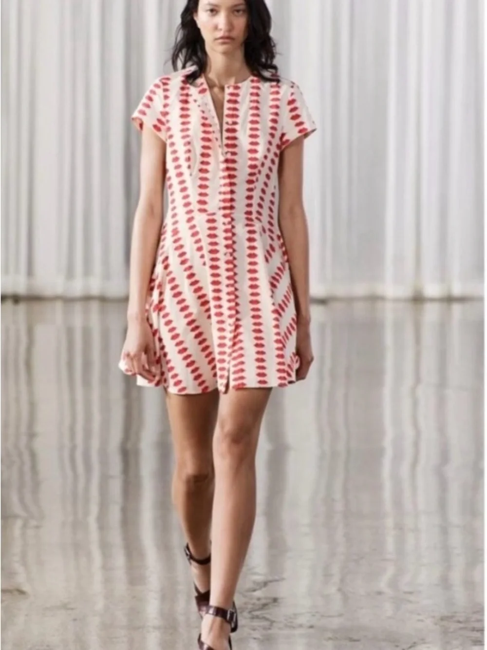 Zara Collection Red Lips Skater Dress with Red waist Bow - Picture 1 of 5